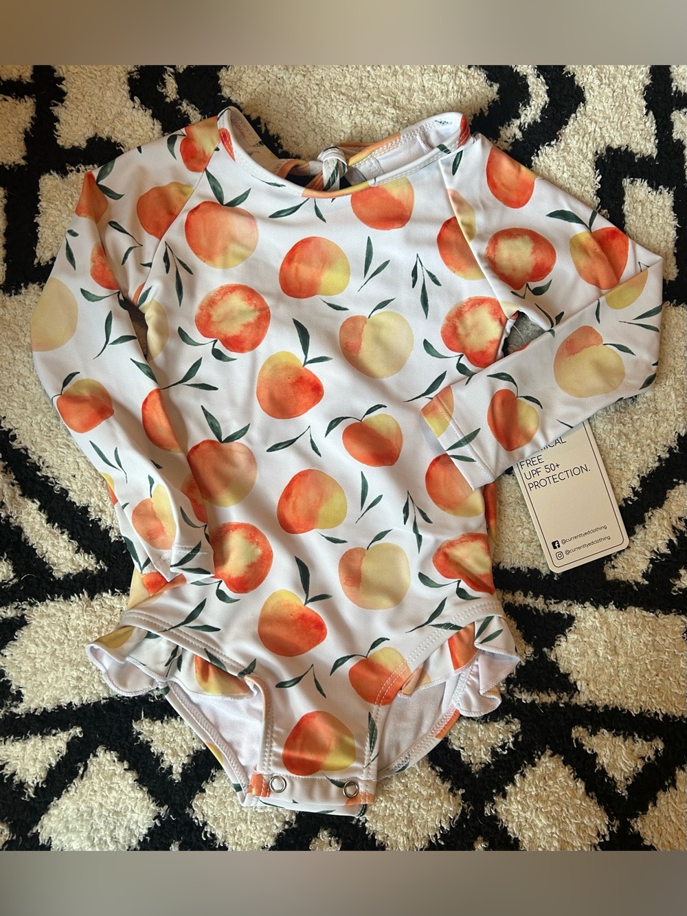 Current Tyed- Kids Long-Sleeve Peach Print One-Piece Swimsuit